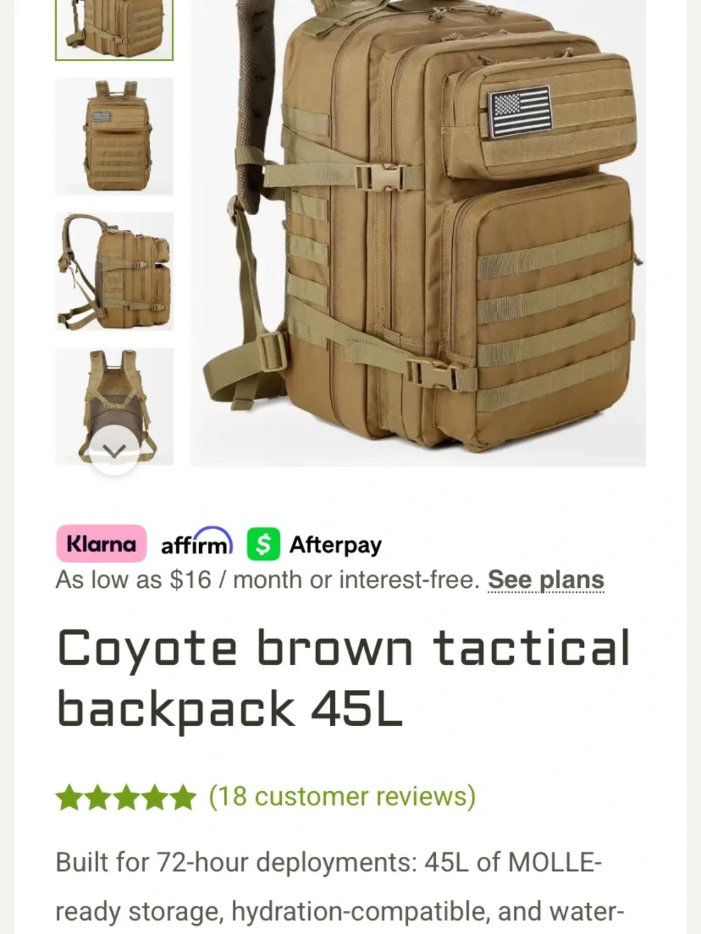 Coyote Brown Tactical Backpack 45L - Military Molle Pack